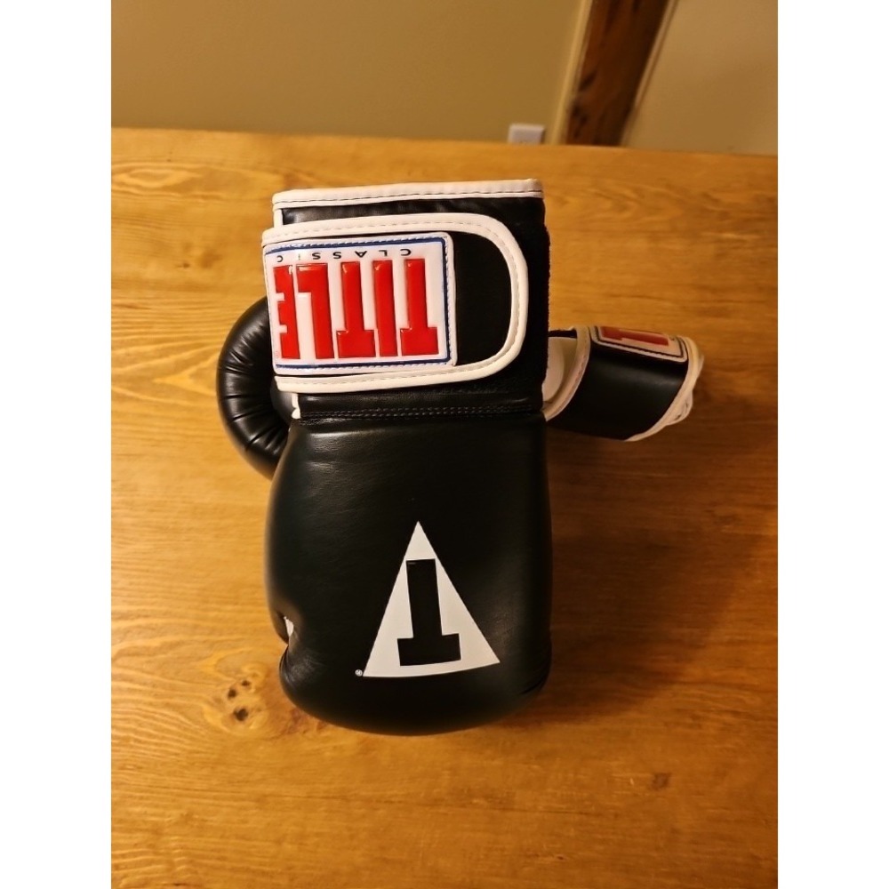 Title Boxing Classic Hook and Loop Black/Red Training Boxing Gloves Sz Reg 14-oz